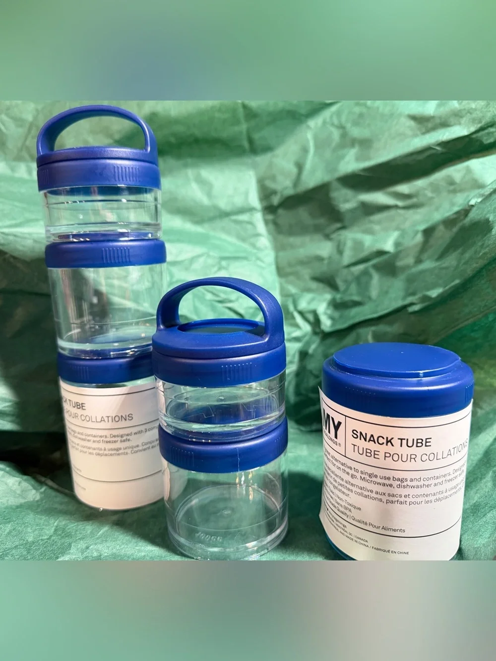 2 Blue Snack Tubes Stackable Container - Mytagalongs